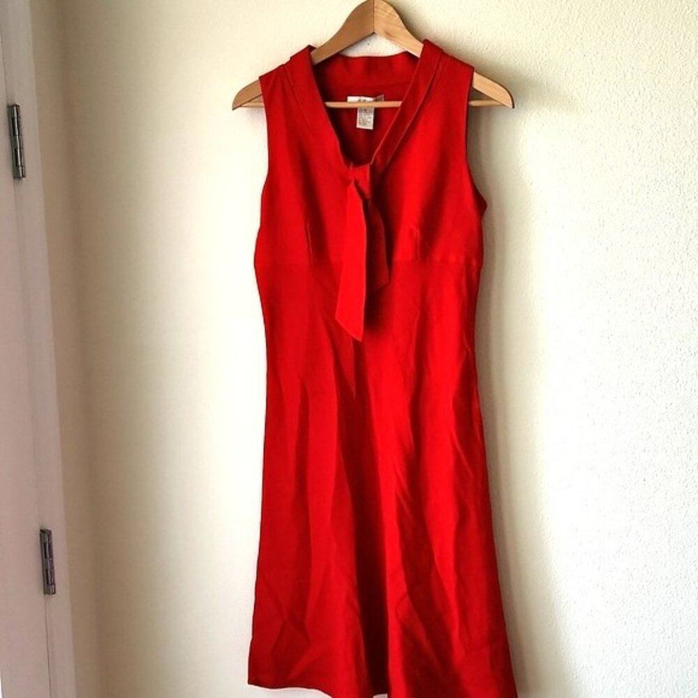Sarah Spencer Red Linen Blend Sleeveless Collared Fit Flare Midi Dress Sz 6